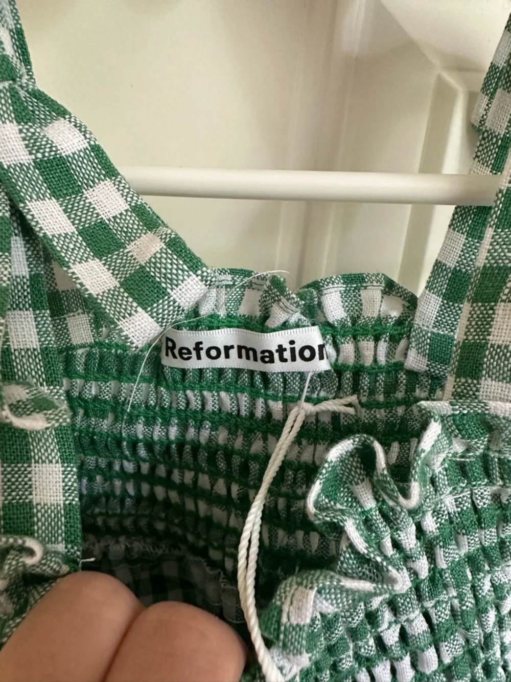 Reformation Green and White Gingham Smocked Sundress - Picture 4 of 12